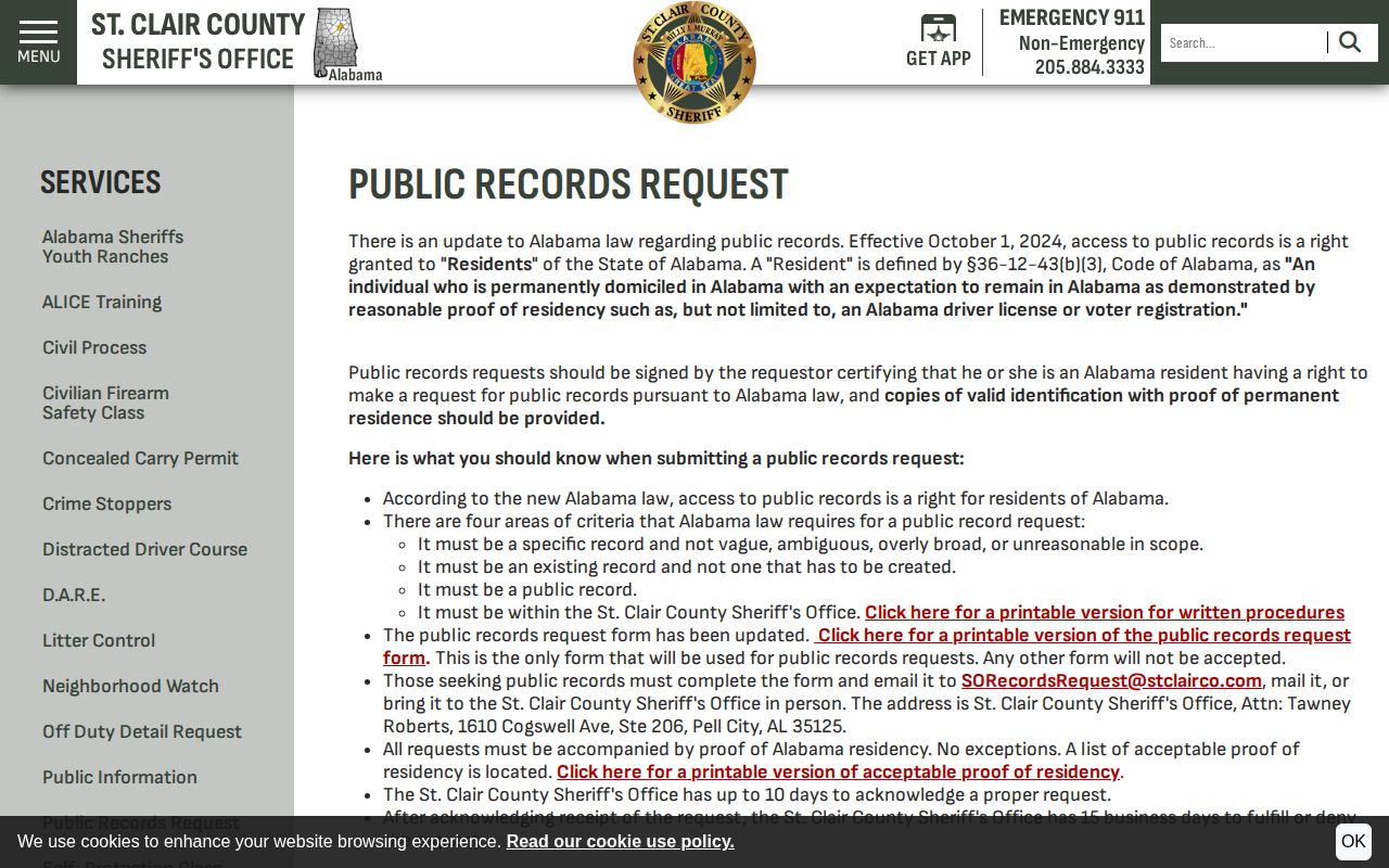 St. Clair County official public records request page for arrest records and booking photos