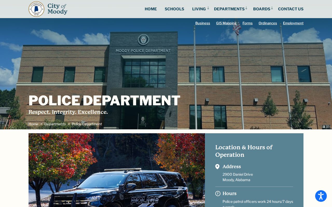 Official Moody Police Department contact and report information page