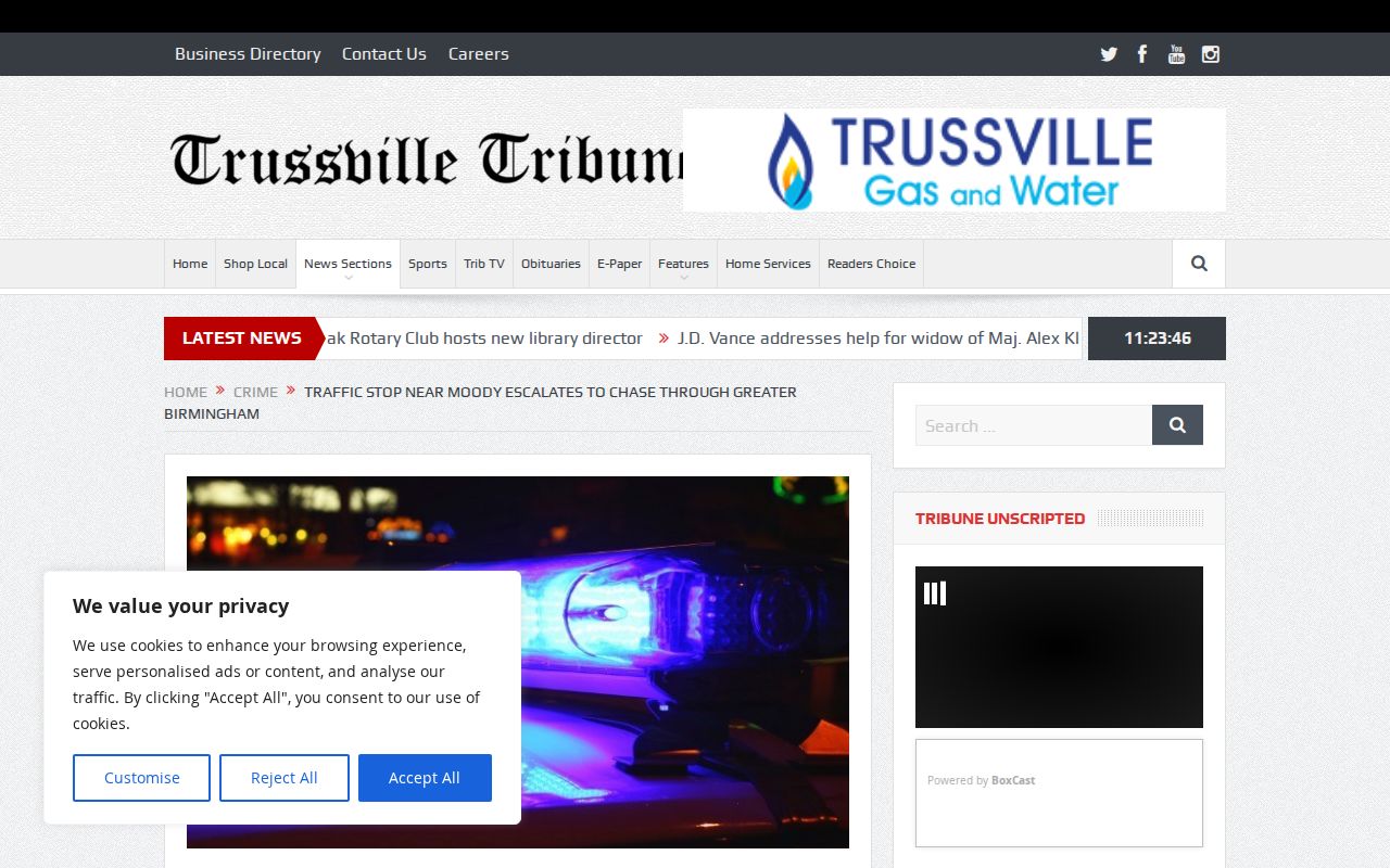Trussville Tribune page showing event-driven Moody area arrest coverage