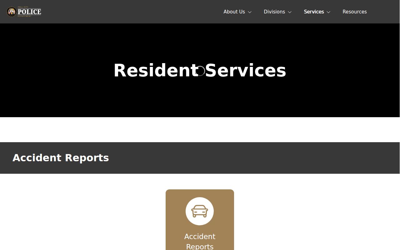 Pell City Police official services page for report access