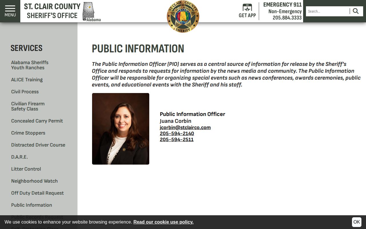 St. Clair County Sheriff's Office public information contact page