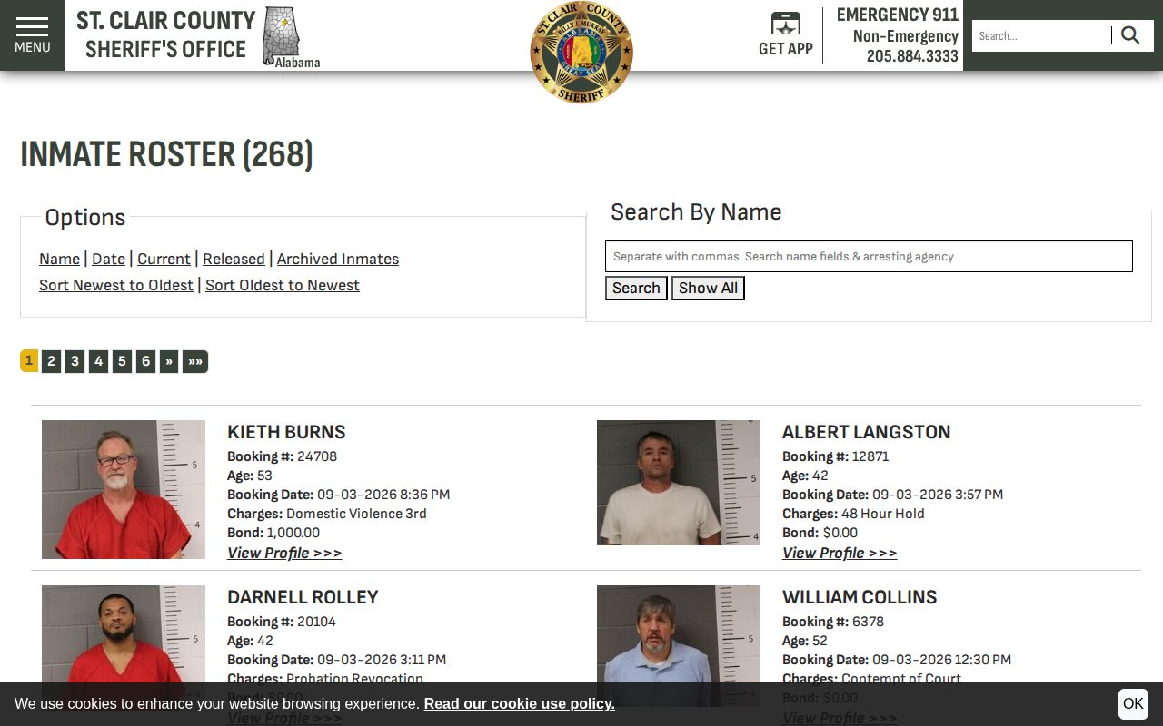 Official St. Clair County current inmate roster sorted by newest booking time